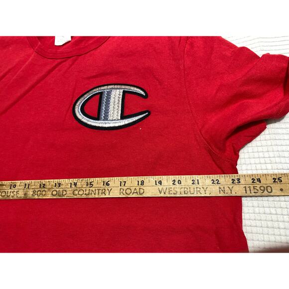 Champion Vintage 90s Mens Size XL Red Embroidery Patch Logo T Shirt - Picture 3 of 10